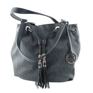 MICHAEL KORS MK Logo Tassel Black Monogram Hobo Tote Shoulder Bag